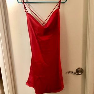 Satin red strappy dress